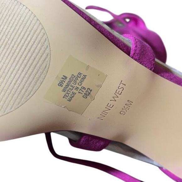 Nine West Mindi ankle wrap high heeled sandal pink faux suede Size 9.5 lace up - Picture 5 of 5
